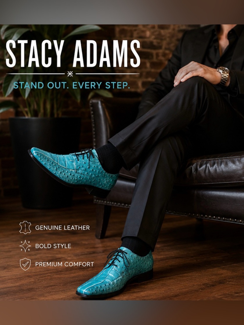Stacy Adams Turquoise Embossed Leather Oxford Dress Shoes - Men’s Size 11